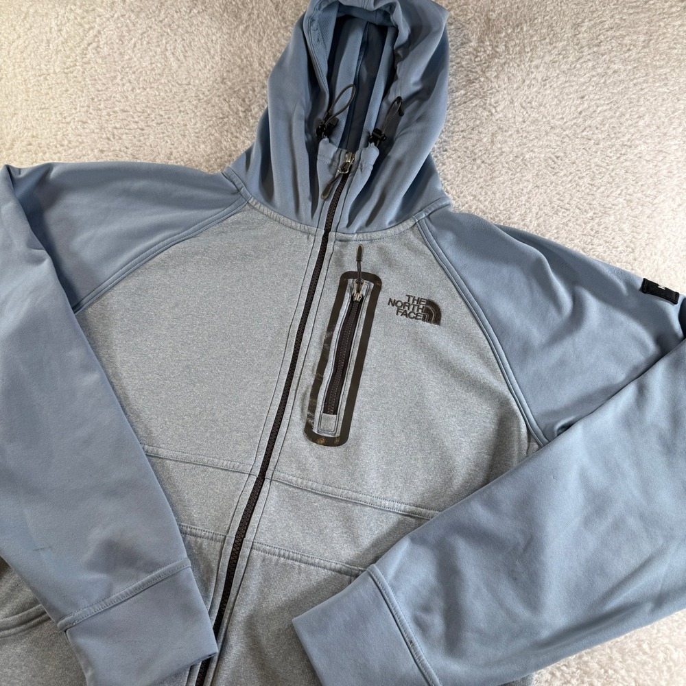 The North Face Full Zip Hoodie Mens Medium Blue Grey Good Fleece Jacket 3065